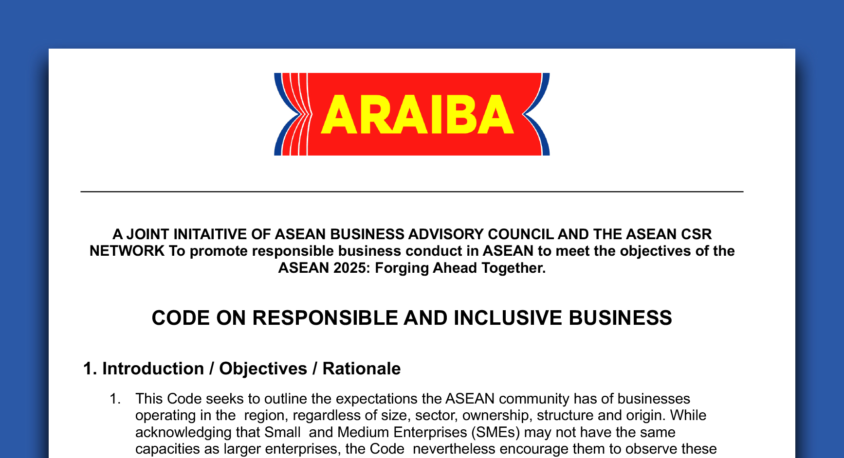 ARAIBA Code for Responsible and Inclusive Business