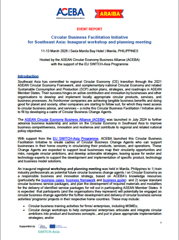 EVENT REPORT: ACEBA Circular Business Facilitation Initiative Workshop and Planning Meeting_Manila, Philippines